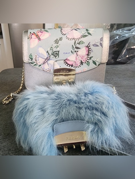 Furla Handbags - Furla Blue Faux Fur With Bonus colorful Butterfly Flap Crossbody